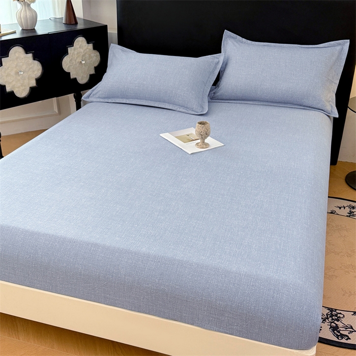 91家纺网 家纺一手货源 找家纺 梦舒羽 2025新款原麻床笠机洗家用防滑透气四季款床罩床垫床单保护套 帝都蓝