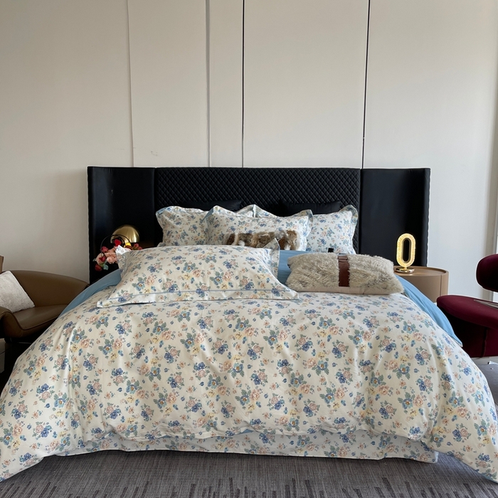 91家纺网 家纺一手货源 找家纺 莱豫家纺 2025新款全棉100%纯棉加厚磨毛四件套 花意蓝