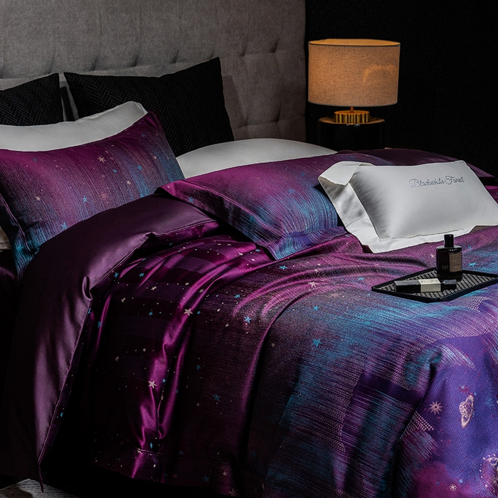 91家纺网 家纺一手货源 找家纺 （总）黑白森林 2025新款100S全棉纯棉双股色经色纬大提花四件套