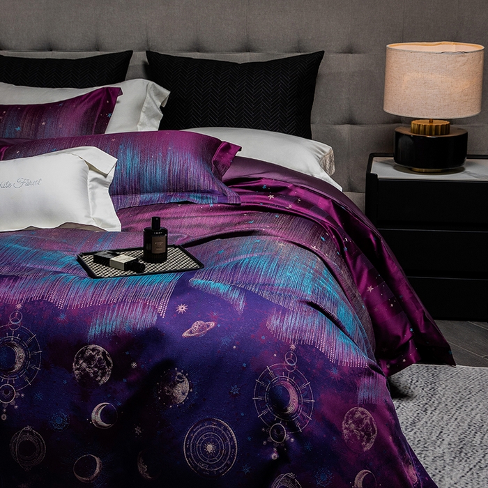 91家纺网 家纺一手货源 找家纺 （总）黑白森林 2025新款100S全棉纯棉双股色经色纬大提花四件套