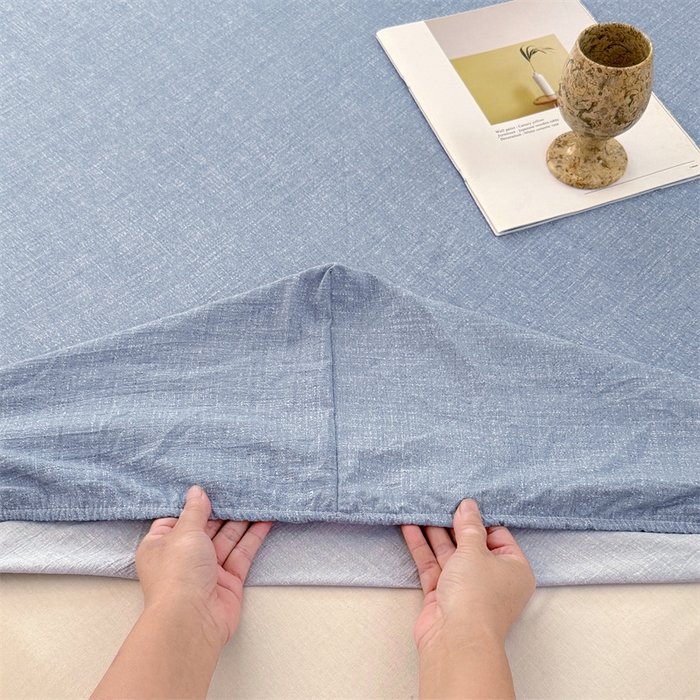 91家纺网 家纺一手货源 找家纺 梦舒羽 2025新款原麻床笠机洗家用防滑透气四季款床罩床垫床单保护套 帝都蓝