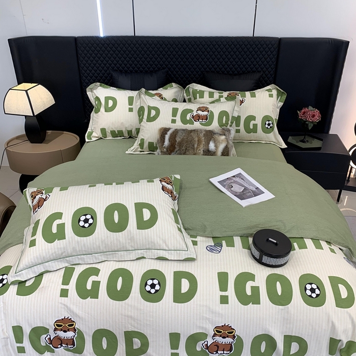 91家纺网 家纺一手货源 找家纺 莱豫家纺 2025新款全棉100%纯棉加厚磨毛四件套 字母狗狗