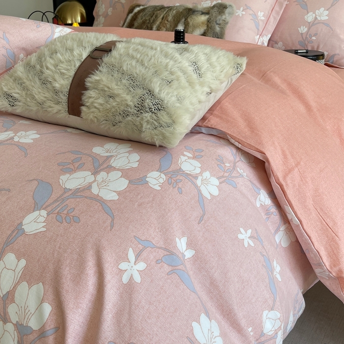 91家纺网 家纺一手货源 找家纺 莱豫家纺 2025新款全棉100%纯棉加厚磨毛四件套 瑶花枝