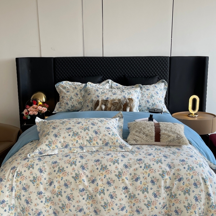 91家纺网 家纺一手货源 找家纺 莱豫家纺 2025新款全棉100%纯棉加厚磨毛四件套 花意蓝