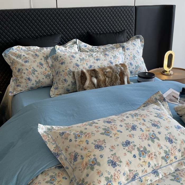 91家纺网 家纺一手货源 找家纺 莱豫家纺 2025新款全棉100%纯棉加厚磨毛四件套 花意蓝