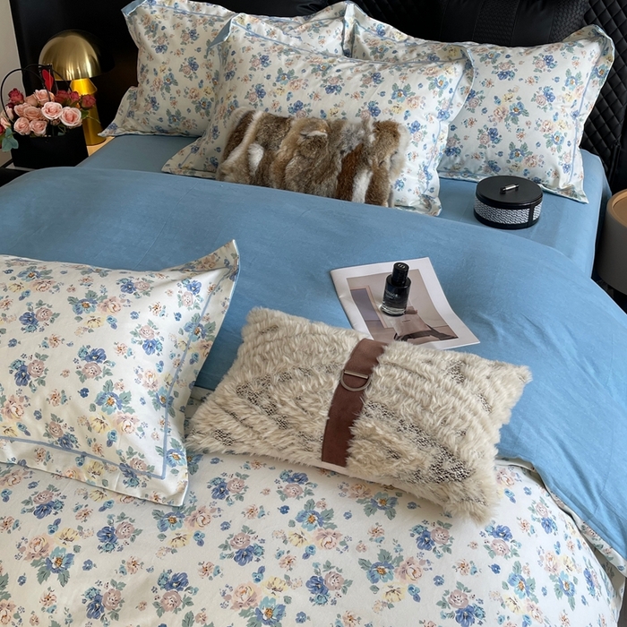 91家纺网 家纺一手货源 找家纺 莱豫家纺 2025新款全棉100%纯棉加厚磨毛四件套 花意蓝