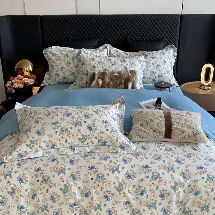 91家纺网 家纺一手货源 找家纺 莱豫家纺 2025新款全棉100%纯棉加厚磨毛四件套 花意蓝