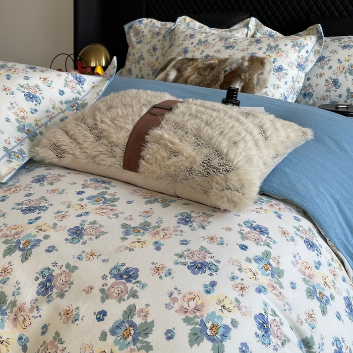 91家纺网 家纺一手货源 找家纺 莱豫家纺 2025新款全棉100%纯棉加厚磨毛四件套 花意蓝