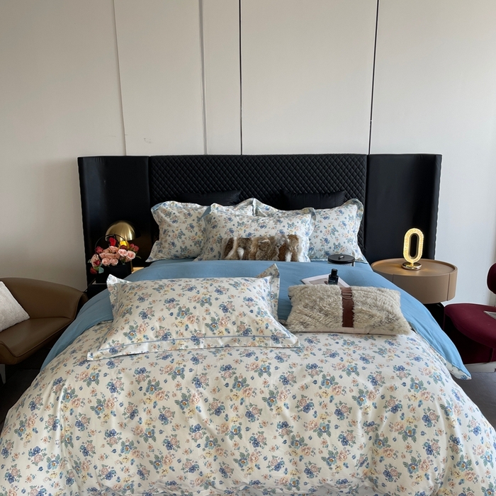 莱豫家纺 2025新款全棉100%纯棉加厚磨毛四件套 花意蓝