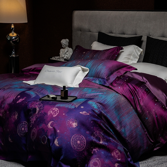 91家纺网 家纺一手货源 找家纺 （总）黑白森林 2025新款100S全棉纯棉双股色经色纬大提花四件套