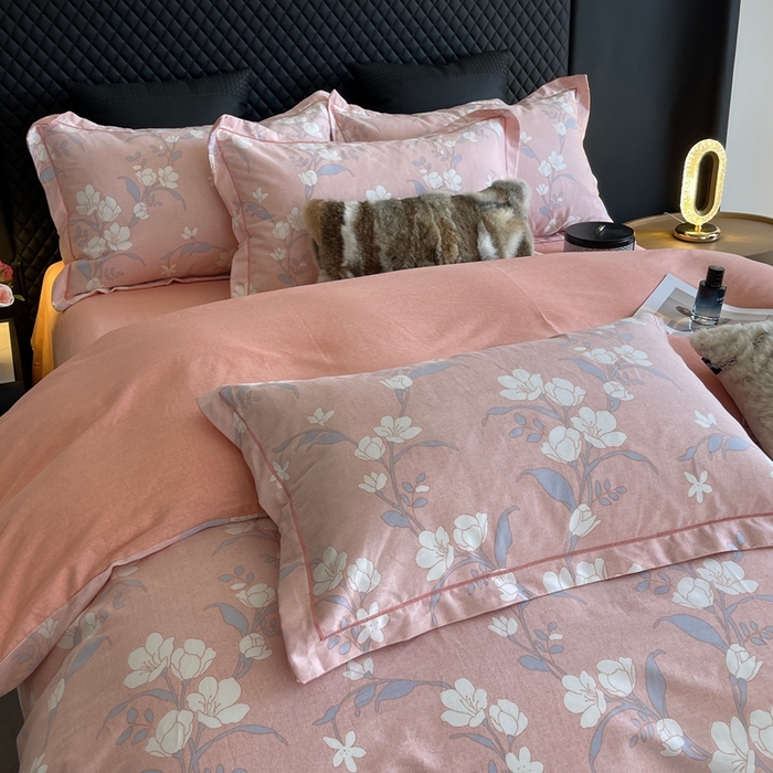 91家纺网 家纺一手货源 找家纺 莱豫家纺 2025新款全棉100%纯棉加厚磨毛四件套 瑶花枝