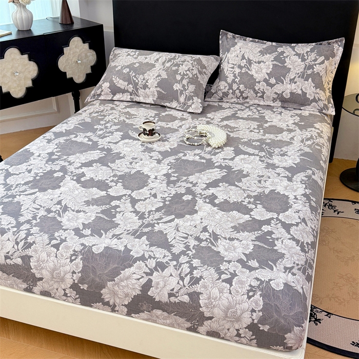 91家纺网 家纺一手货源 找家纺 梦舒羽 2025新款原麻床笠机洗家用防滑透气四季款床罩床垫床单保护套 浮绘花影-白