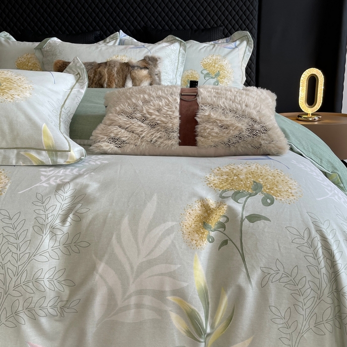 91家纺网 家纺一手货源 找家纺 莱豫家纺 2025新款全棉100%纯棉加厚磨毛四件套 花语绣球