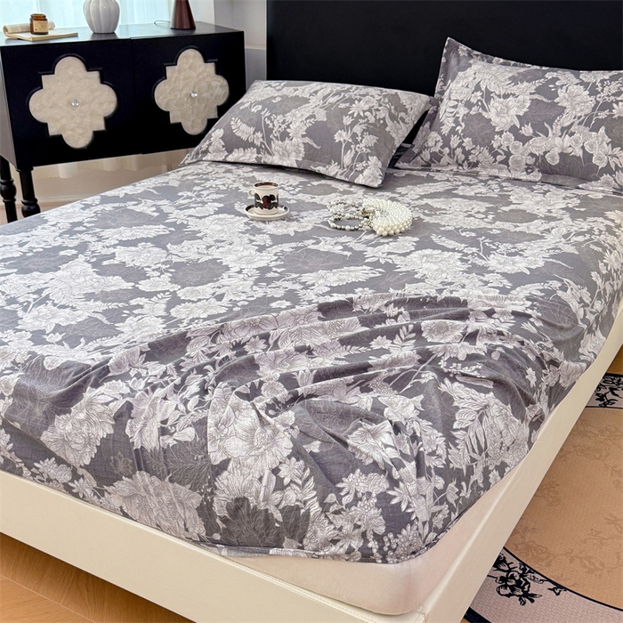 91家纺网 家纺一手货源 找家纺 梦舒羽 2025新款原麻床笠机洗家用防滑透气四季款床罩床垫床单保护套 浮绘花影-白