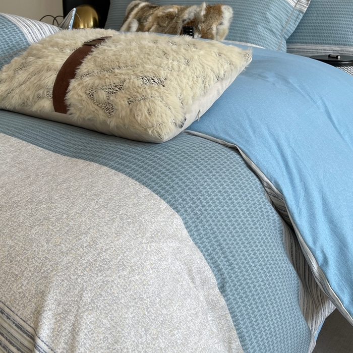 91家纺网 家纺一手货源 找家纺 莱豫家纺 2025新款全棉100%纯棉加厚磨毛四件套 亚马逊蓝