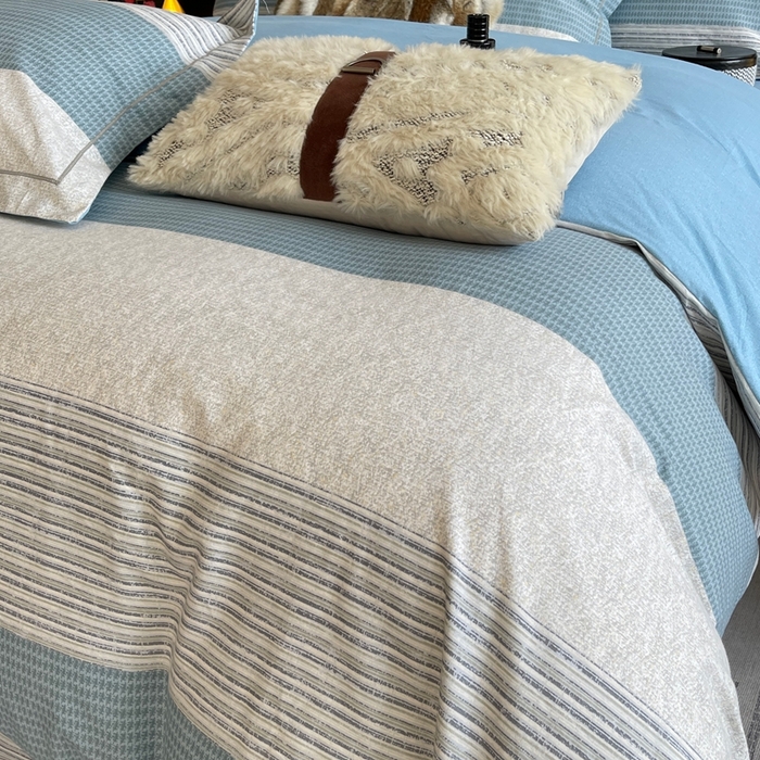 91家纺网 家纺一手货源 找家纺 莱豫家纺 2025新款全棉100%纯棉加厚磨毛四件套 亚马逊蓝