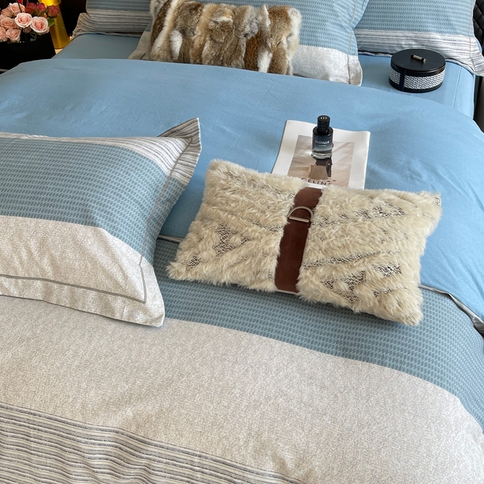 91家纺网 家纺一手货源 找家纺 莱豫家纺 2025新款全棉100%纯棉加厚磨毛四件套 亚马逊蓝