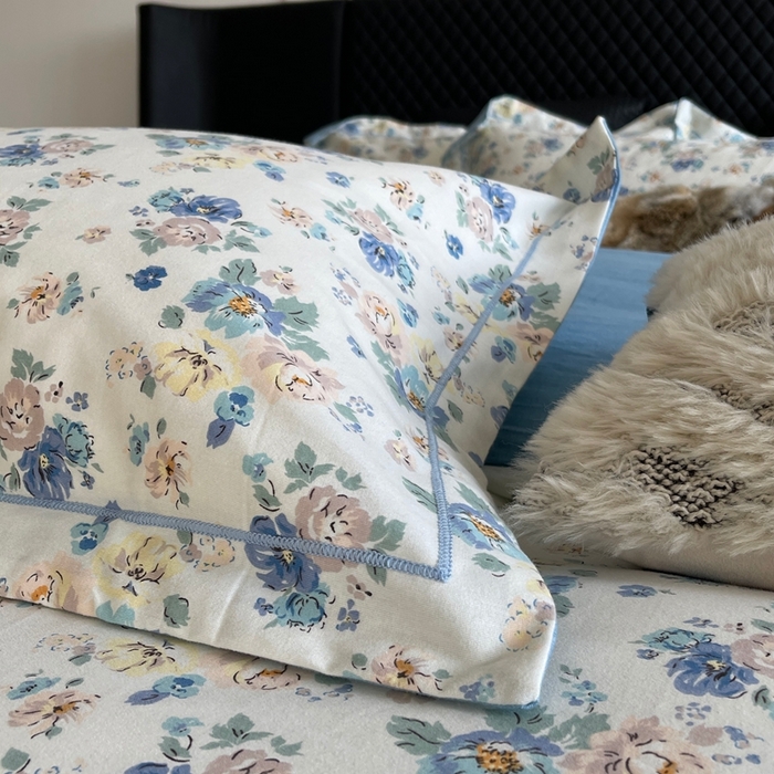 91家纺网 家纺一手货源 找家纺 莱豫家纺 2025新款全棉100%纯棉加厚磨毛四件套 花意蓝