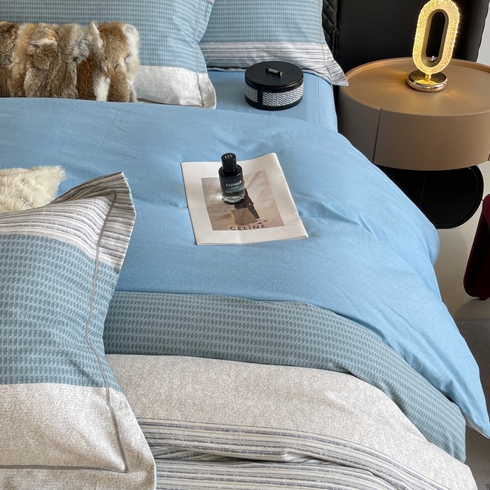 91家纺网 家纺一手货源 找家纺 莱豫家纺 2025新款全棉100%纯棉加厚磨毛四件套 亚马逊蓝