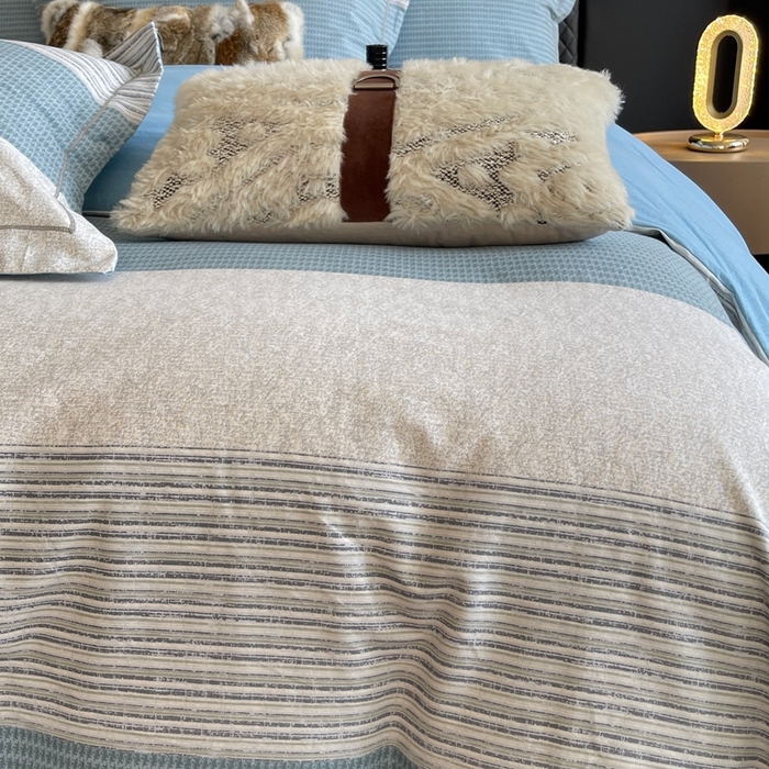 91家纺网 家纺一手货源 找家纺 莱豫家纺 2025新款全棉100%纯棉加厚磨毛四件套 亚马逊蓝