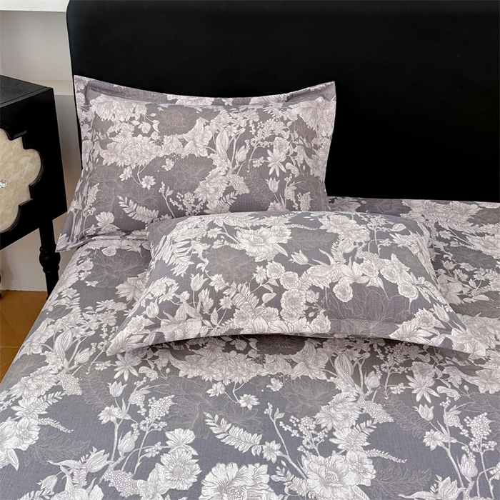 91家纺网 家纺一手货源 找家纺 梦舒羽 2025新款原麻床笠机洗家用防滑透气四季款床罩床垫床单保护套 浮绘花影-白