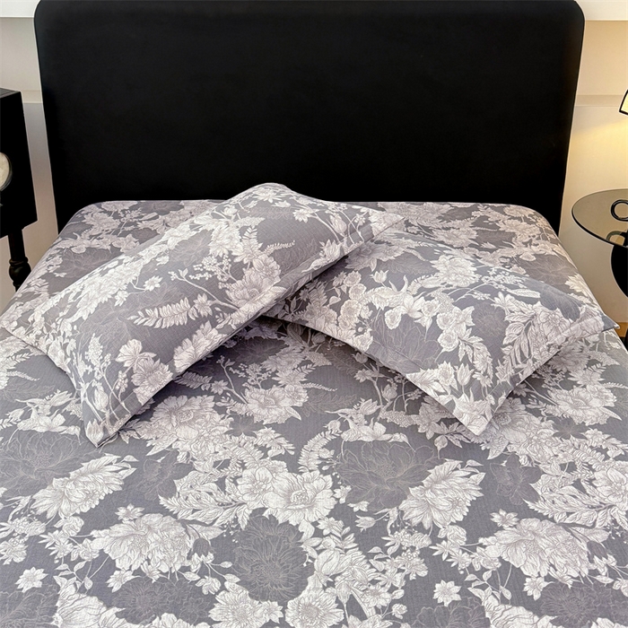 91家纺网 家纺一手货源 找家纺 梦舒羽 2025新款原麻床笠机洗家用防滑透气四季款床罩床垫床单保护套 浮绘花影-白