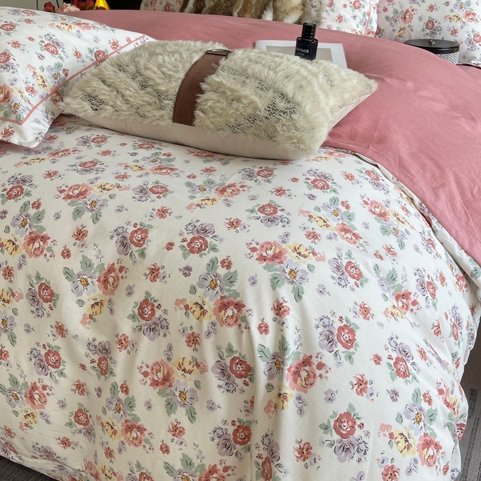 91家纺网 家纺一手货源 找家纺 莱豫家纺 2025新款全棉100%纯棉加厚磨毛四件套 花意粉