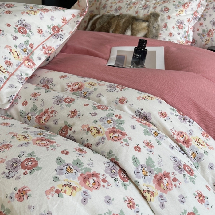 91家纺网 家纺一手货源 找家纺 莱豫家纺 2025新款全棉100%纯棉加厚磨毛四件套 花意粉