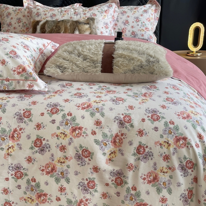 91家纺网 家纺一手货源 找家纺 莱豫家纺 2025新款全棉100%纯棉加厚磨毛四件套 花意粉