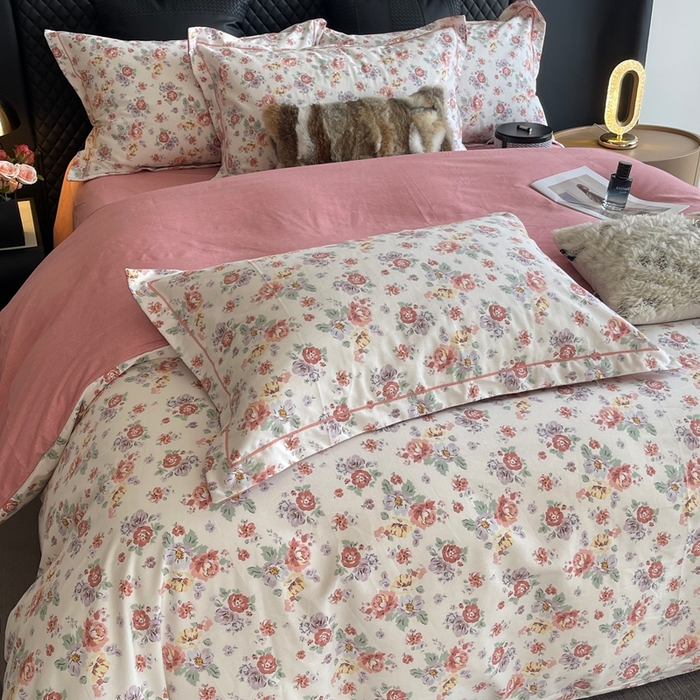 91家纺网 家纺一手货源 找家纺 莱豫家纺 2025新款全棉100%纯棉加厚磨毛四件套 花意粉