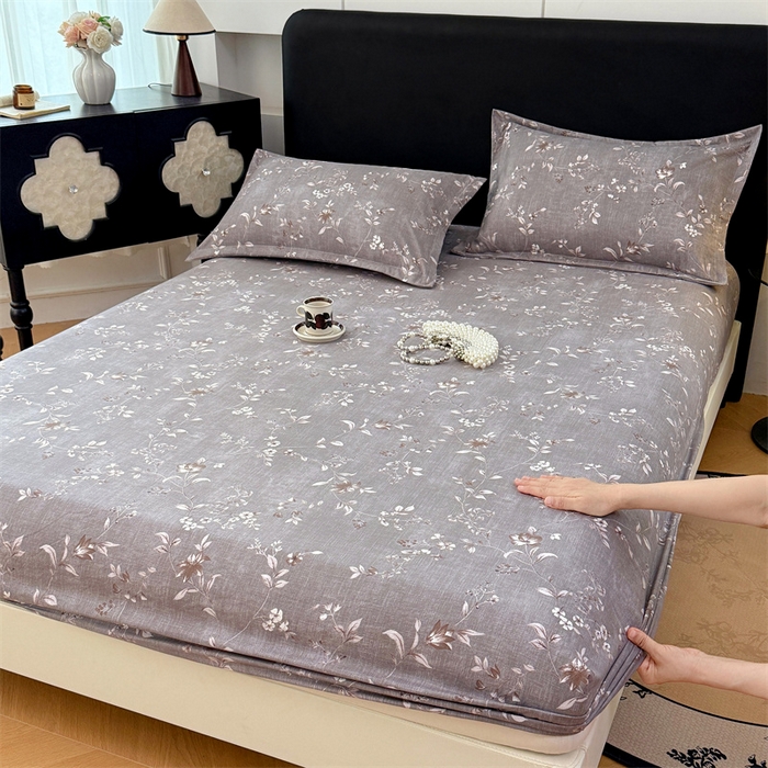 91家纺网 家纺一手货源 找家纺 梦舒羽 2025新款原麻床笠机洗家用防滑透气四季款床罩床垫床单保护套 花蕾