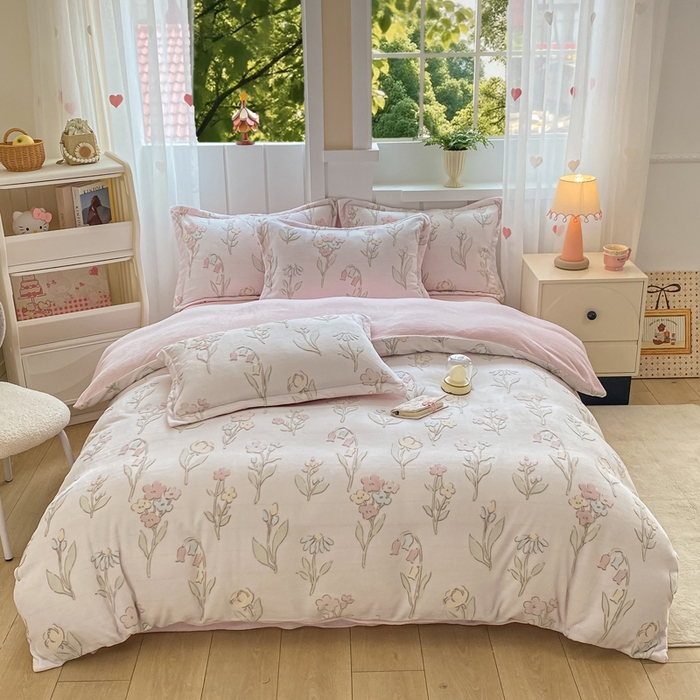 卓越家纺 2025新款加厚保暖牛奶绒四件套 花丛渐