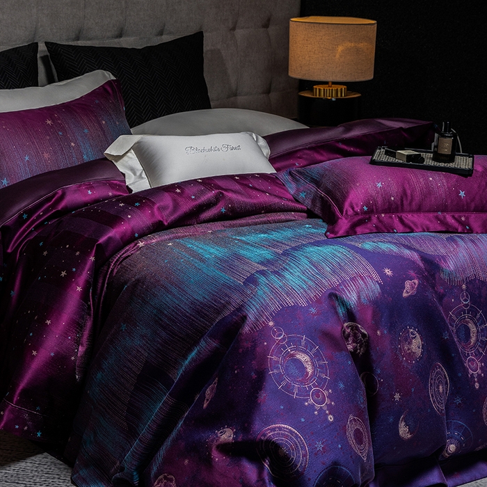 91家纺网 家纺一手货源 找家纺 （总）黑白森林 2025新款100S全棉纯棉双股色经色纬大提花四件套