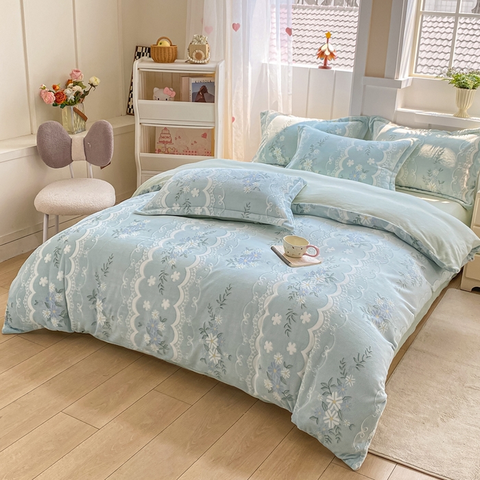 91家纺网 家纺一手货源 找家纺 卓越家纺 2025新款加厚保暖牛奶绒四件套 柳絮语