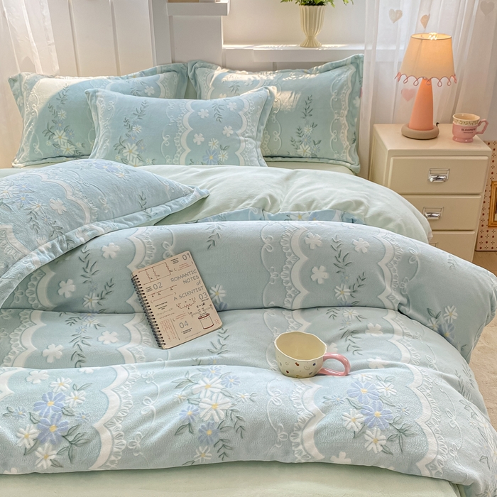 91家纺网 家纺一手货源 找家纺 卓越家纺 2025新款加厚保暖牛奶绒四件套 柳絮语