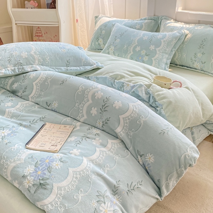 91家纺网 家纺一手货源 找家纺 卓越家纺 2025新款加厚保暖牛奶绒四件套 柳絮语