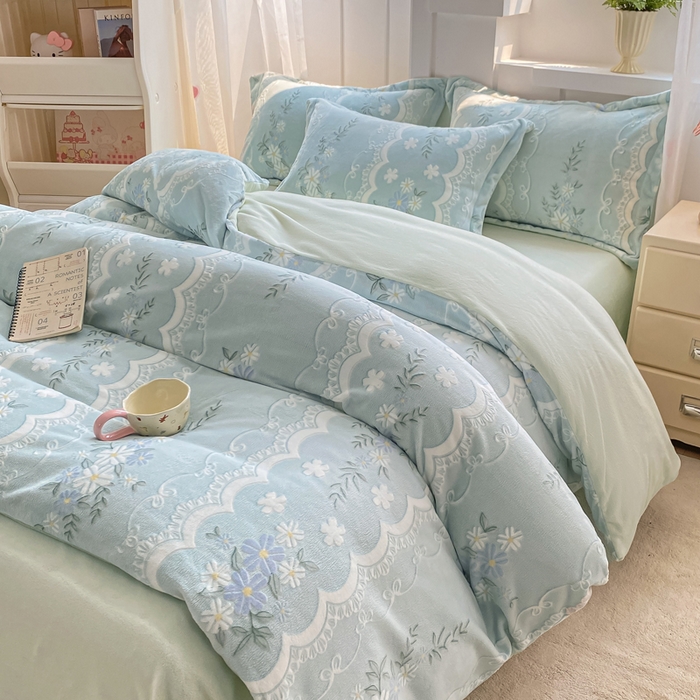 91家纺网 家纺一手货源 找家纺 卓越家纺 2025新款加厚保暖牛奶绒四件套 柳絮语