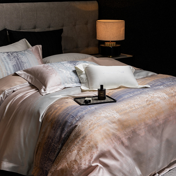 91家纺网 家纺一手货源 找家纺 （总）黑白森林 2025新款100S全棉纯棉双股色经色纬大提花四件套