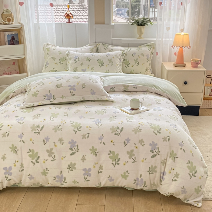 91家纺网 家纺一手货源 找家纺 卓越家纺 2025新款加厚保暖牛奶绒四件套 绿禾