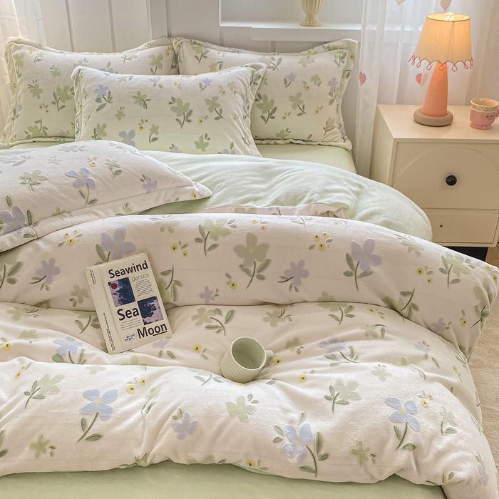 91家纺网 家纺一手货源 找家纺 卓越家纺 2025新款加厚保暖牛奶绒四件套 绿禾