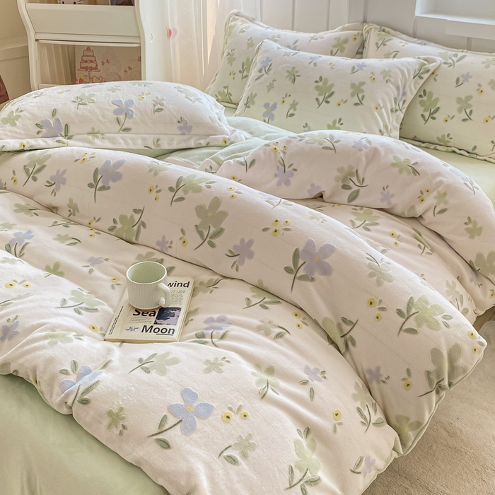 91家纺网 家纺一手货源 找家纺 卓越家纺 2025新款加厚保暖牛奶绒四件套 绿禾