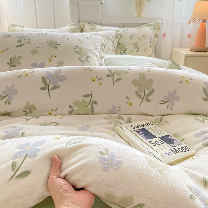 91家纺网 家纺一手货源 找家纺 卓越家纺 2025新款加厚保暖牛奶绒四件套 绿禾