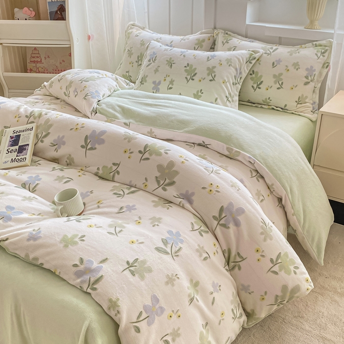 91家纺网 家纺一手货源 找家纺 卓越家纺 2025新款加厚保暖牛奶绒四件套 绿禾