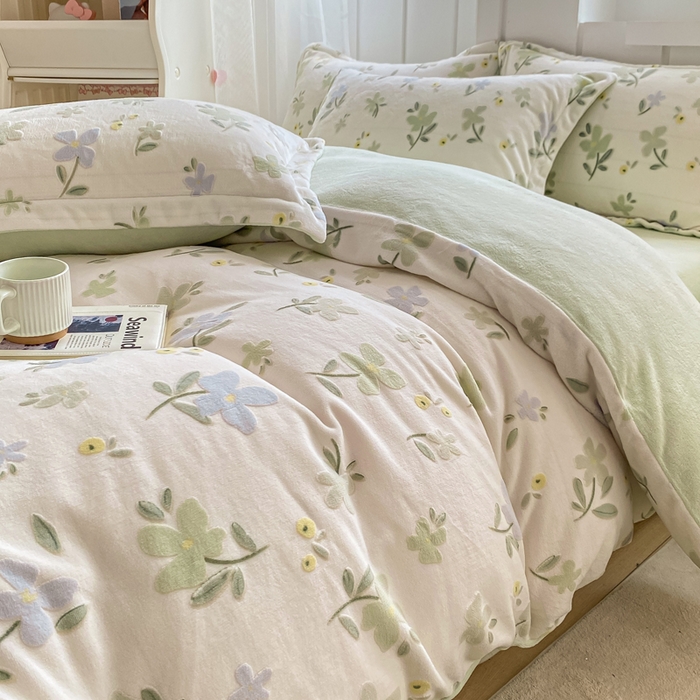 91家纺网 家纺一手货源 找家纺 卓越家纺 2025新款加厚保暖牛奶绒四件套 绿禾