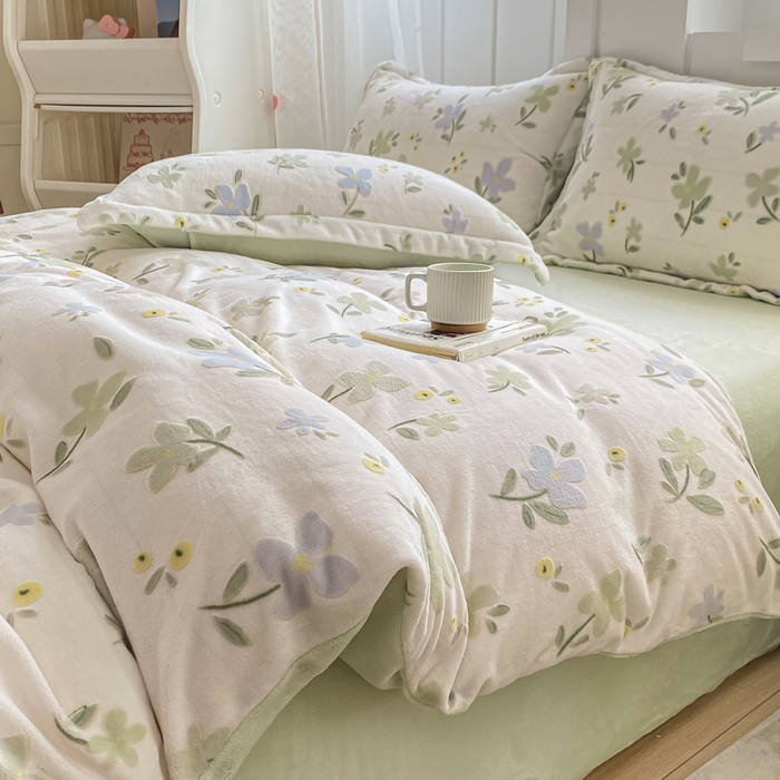 91家纺网 家纺一手货源 找家纺 卓越家纺 2025新款加厚保暖牛奶绒四件套 绿禾