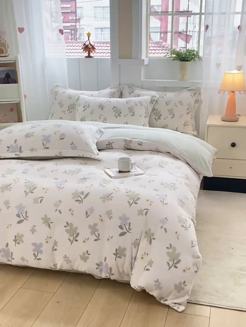 91家纺网 家纺一手货源 找家纺 卓越家纺 2025新款加厚保暖牛奶绒四件套 绿禾