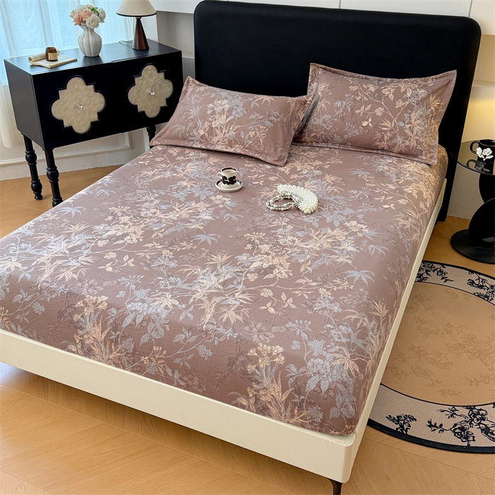 91家纺网 家纺一手货源 找家纺 梦舒羽 2025新款原麻床笠机洗家用防滑透气四季款床罩床垫床单保护套 金枝玉叶