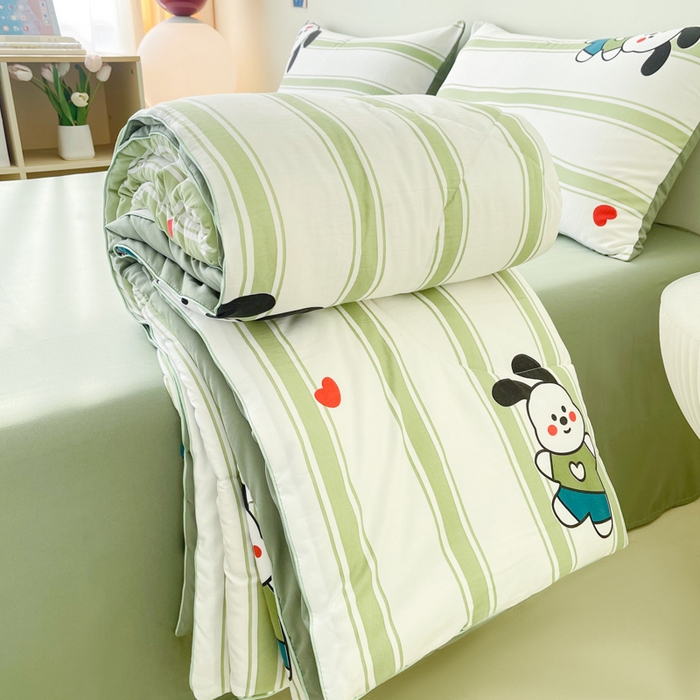 91家纺网 家纺一手货源 找家纺 梵克保罗 2025新款水洗棉糯小棉夏被夏被四件套四季被春秋被单人学生双人被子被芯 条纹狗