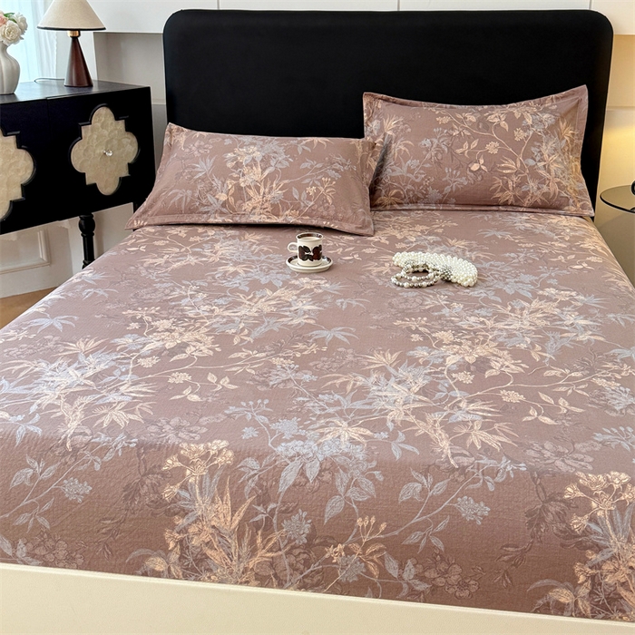 91家纺网 家纺一手货源 找家纺 梦舒羽 2025新款原麻床笠机洗家用防滑透气四季款床罩床垫床单保护套 金枝玉叶