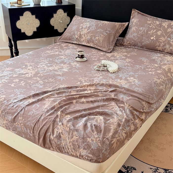 91家纺网 家纺一手货源 找家纺 梦舒羽 2025新款原麻床笠机洗家用防滑透气四季款床罩床垫床单保护套 金枝玉叶